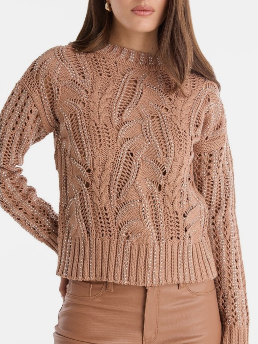 The Noli shop Elea crystal knit sweater in XS - mocha mousse color new with tag